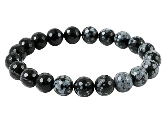 Amazing Gemstone Snowflake Obsidian Bracelet for Women - Chakra Mens Bracelet Protection Crystals and Healing Stones - Blessing Spiritual Meditation Stocking Stuffers (Faceted Beaded Bracelet)