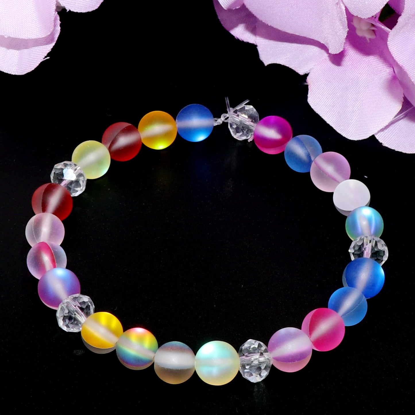 Guoxin 100Pcs Moonstone Matte Iridescent Glass Beads Aurora Frosted Glitter Beads for Bracelets DIY Jewelry Making (8MM, Matte Mixed)