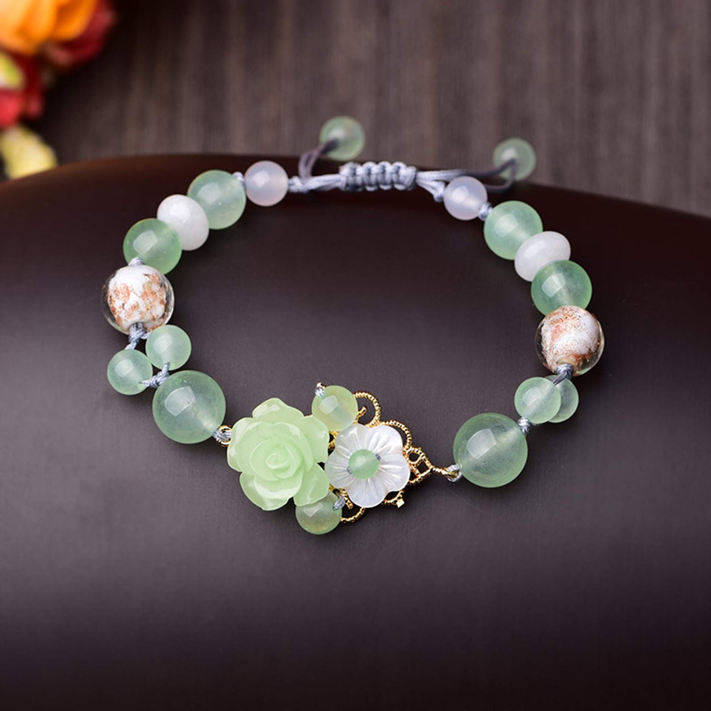 HL1971 Jade Beaded Elastic Bracelet Gradient Green Jade Bead Ladies Bracelet, Suitable for Christmas, Thanksgiving
