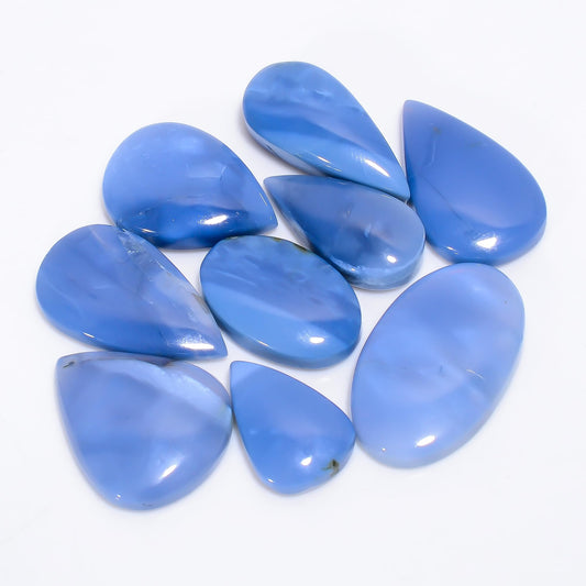 Natural Blue Opal Gemstone- Healing Crystals for DIY Jewelry Making -Loose Natural Cabochon -Perfect for Crafting Unique Jewelry Designs (5 pcs, 25-35 mm)