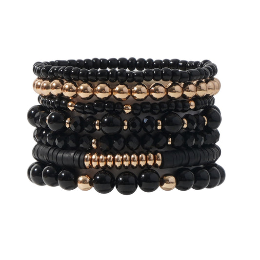 GOOJIDS Surfer Heishi Clay Bead Bracelets for Women Bohemian Stackable Gold Plated Beaded Stretch Bracelets Elastic Layering Friendship Bracelets Set Boho Jewelry