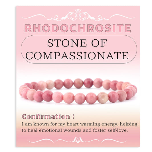 Bymitel 6mm Rhodochrosite - Handmade Reiki Gemstone Stretch Bracelet, Natural Beauty & Spiritual Essence, Crystal Healing for Unisex Adults