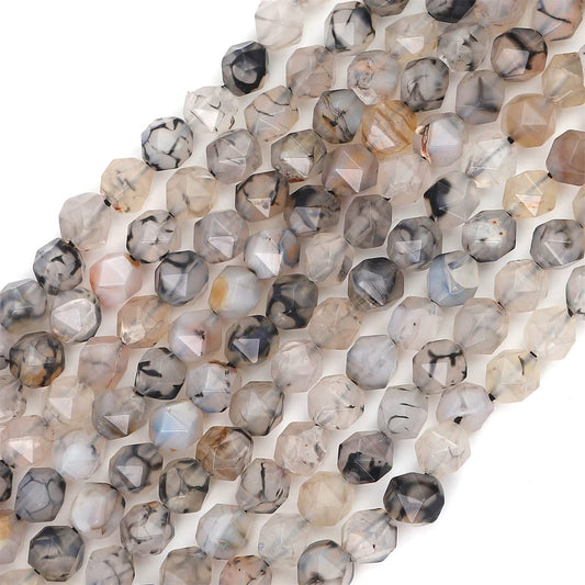 BEADIA Faceted Natural Black Dragon Agate Stone Round Beads 8mm 36cm/Strand for Jewelry Making