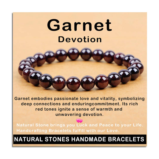 AD Beads Handmade Gemstone Stretch Elastic Bracelet Crystal Healing Reiki Nature's Beauty and Spiritual Essence Unisex (8mm, Garnet (Devotion))