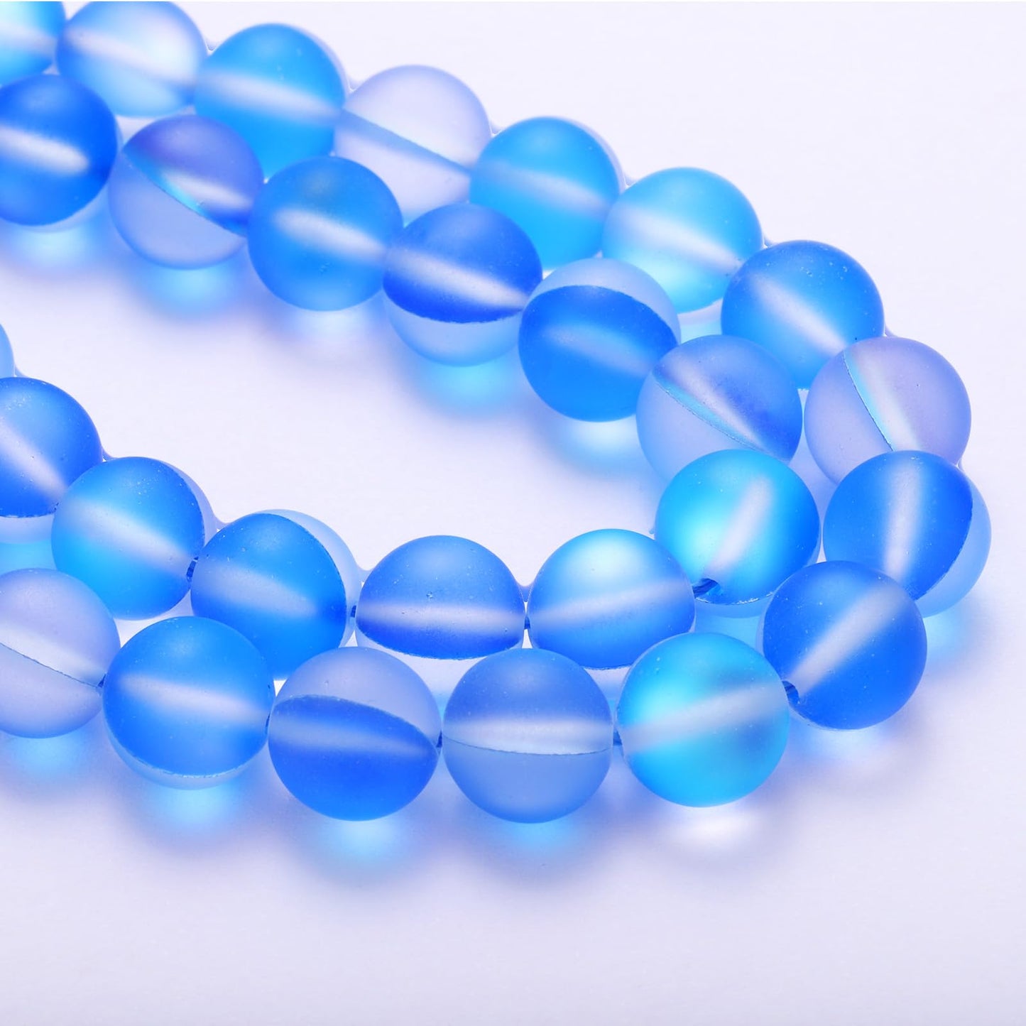 uxcell Matte Crystal Glass Beads 6mm Synthetic Frosted Shining Semi-Precious Round Loose Beads Synthetic Moonstone for Jewelry Making DIY Bracelet, Blue