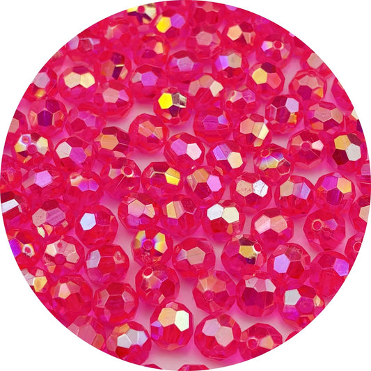 Pinhoollgo 1000pcs 6mm Acrylic Faceted Round Beads AB Colors Glossy Acrylic Beads Round Spacer Beads with Hole for DIY Bracelet Necklace Jewelry Making Supplies Handmade Craft(Rose Red AB)