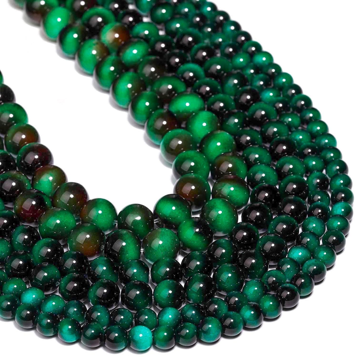 Song Xi 38PCS 10mm Green Tiger Eye Gemstone Beads for Jewelry Making, Round Smooth Glass Beads for DIY Bracelet Necklace Earring Keychain, Arts and Crafts, for St. Patrick's Day Wedding Birthday