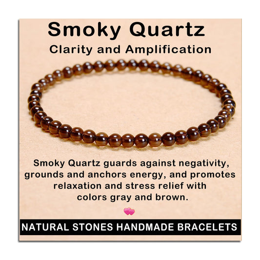 AD Beads Handmade Gemstone Stretch Elastic Bracelet Crystal Healing Reiki Nature's Beauty and Spiritual Essence Unisex (4mm, Smoky Quartz (Clarity and Amplification))