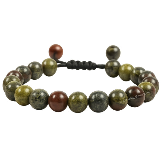 Amazing Gemstone Dragon Bloodstone Bracelet, Gifts For Men & Women - Protection Healing Crystal Bracelet - 8mm Gemstone Beaded Adjustable Bracelet, Pulseras Para Hombres Mujer Stocking Stuffers