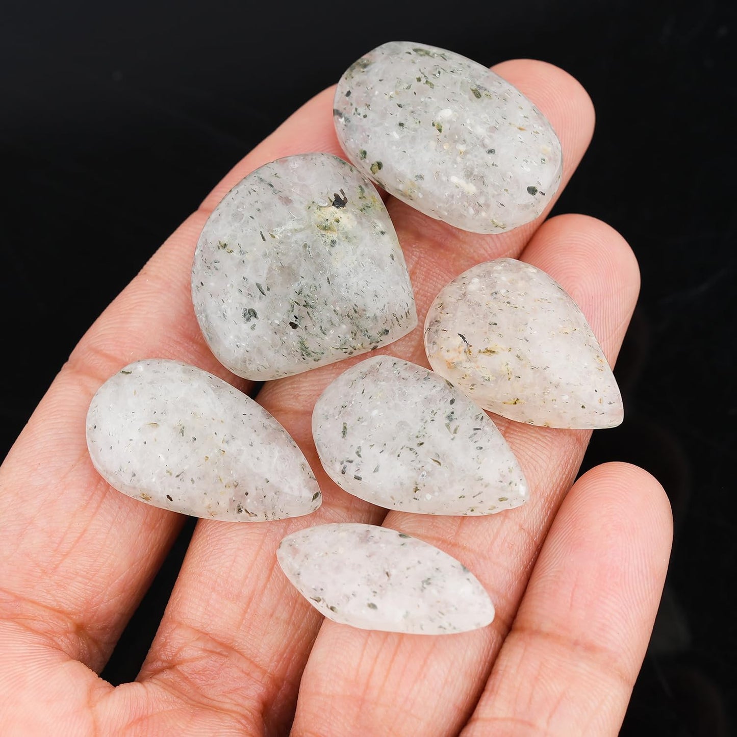 ColouredRocks (6pcs.) DOTTED QUARTZ, Natural Cabochon Crystals, Loose Gemstone, Wholesale Polished Supply, Jewelry Making, DIY Craft, Gem Collection (18-25 mm size)