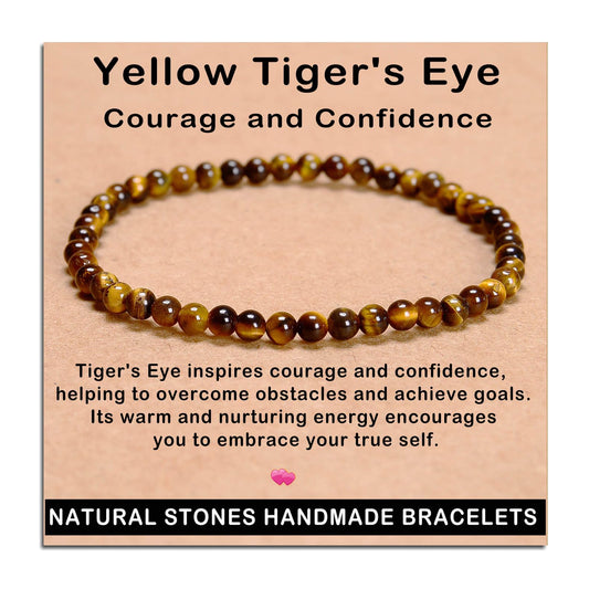 AD Beads Handmade Gemstone Stretch Elastic Bracelet Crystal Healing Reiki Nature's Beauty and Spiritual Essence Unisex (4mm, Yellow Tiger's Eye)