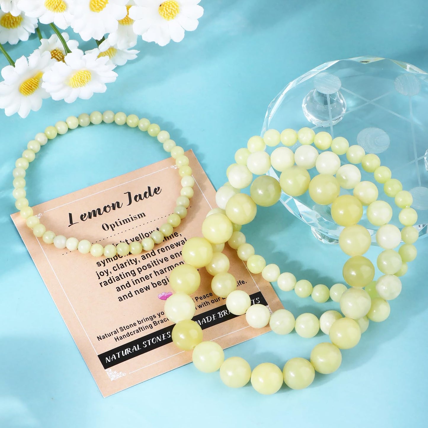 AD Beads 10mm Handmade Lemon Jade Elastic Bracelet – Natural Gemstone for optimism – Meditation, Yoga, Healing and Energy Gift for Men Women