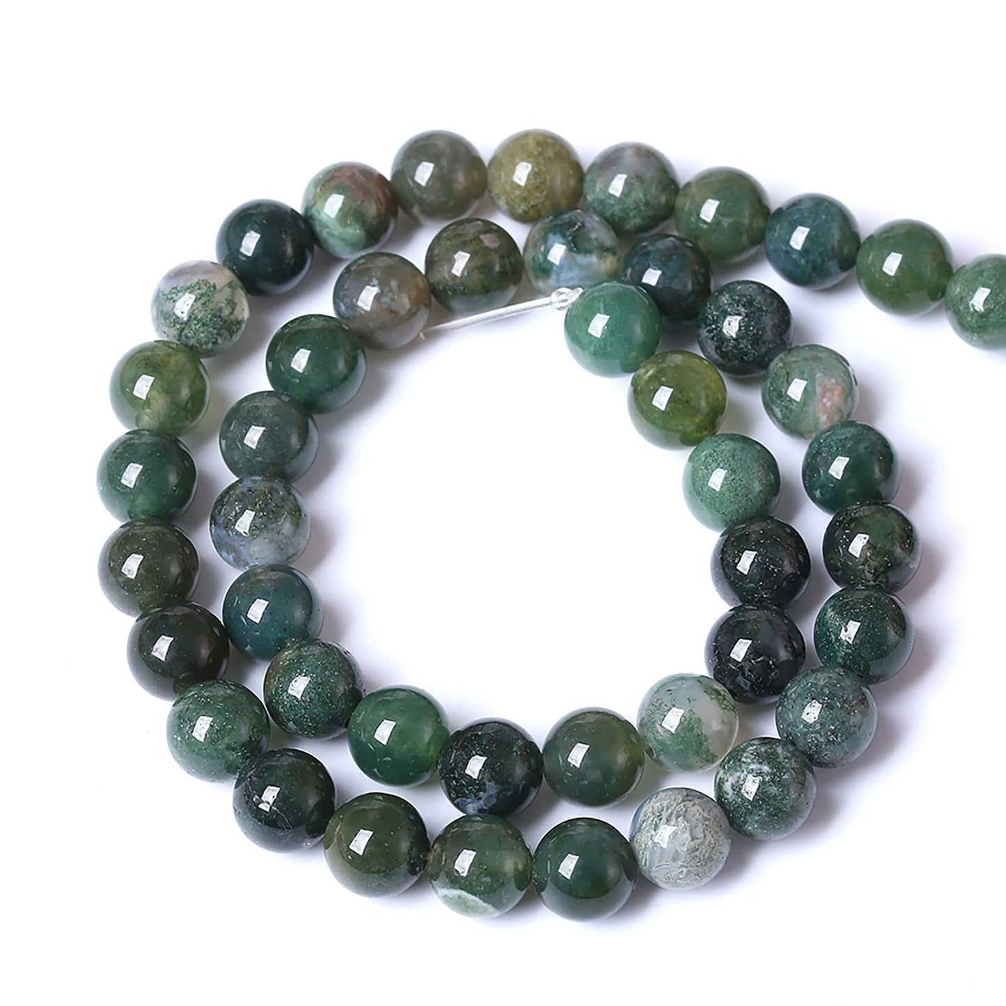 12MM 30PCS Natural Stone Green Moss Agate Round Loose Beads for Jewelry Making DIY Bracelet Necklace