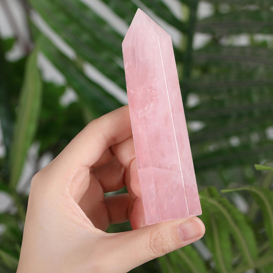 ZHIYUXI 3.7-4" Rose Quartz Crystals Pink Crystals Wand Cuarzo Rosa Crystal Rose Hexagonal Pointed Healing Crystals Tower Stone 1 Pc Reiki Energy Balancing Meditation Therapy Gemstones Decoration Gifts