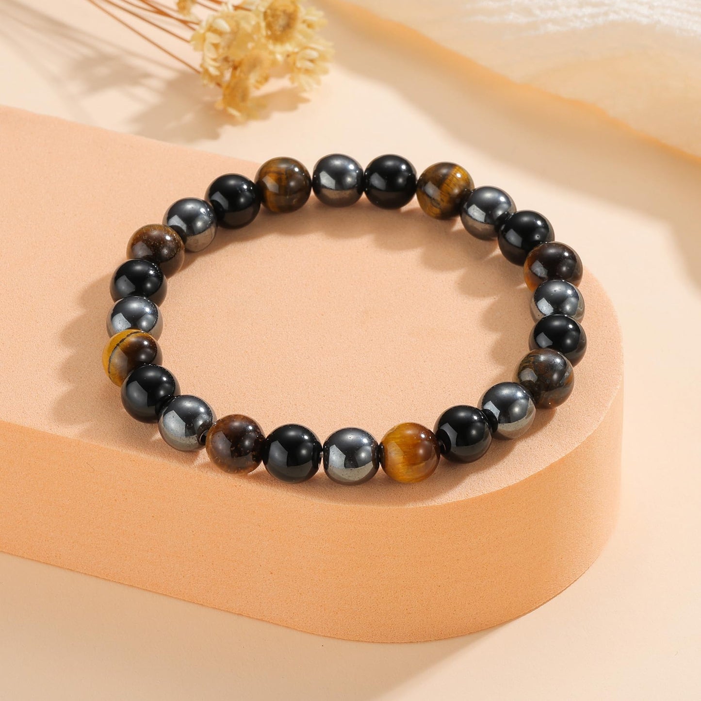 Udolfly Womens Crystal Beaded Bracelets for Women Men Protective Energy Bracelet Natural Gemstone Bead Bracelet 4mm Triple Protect