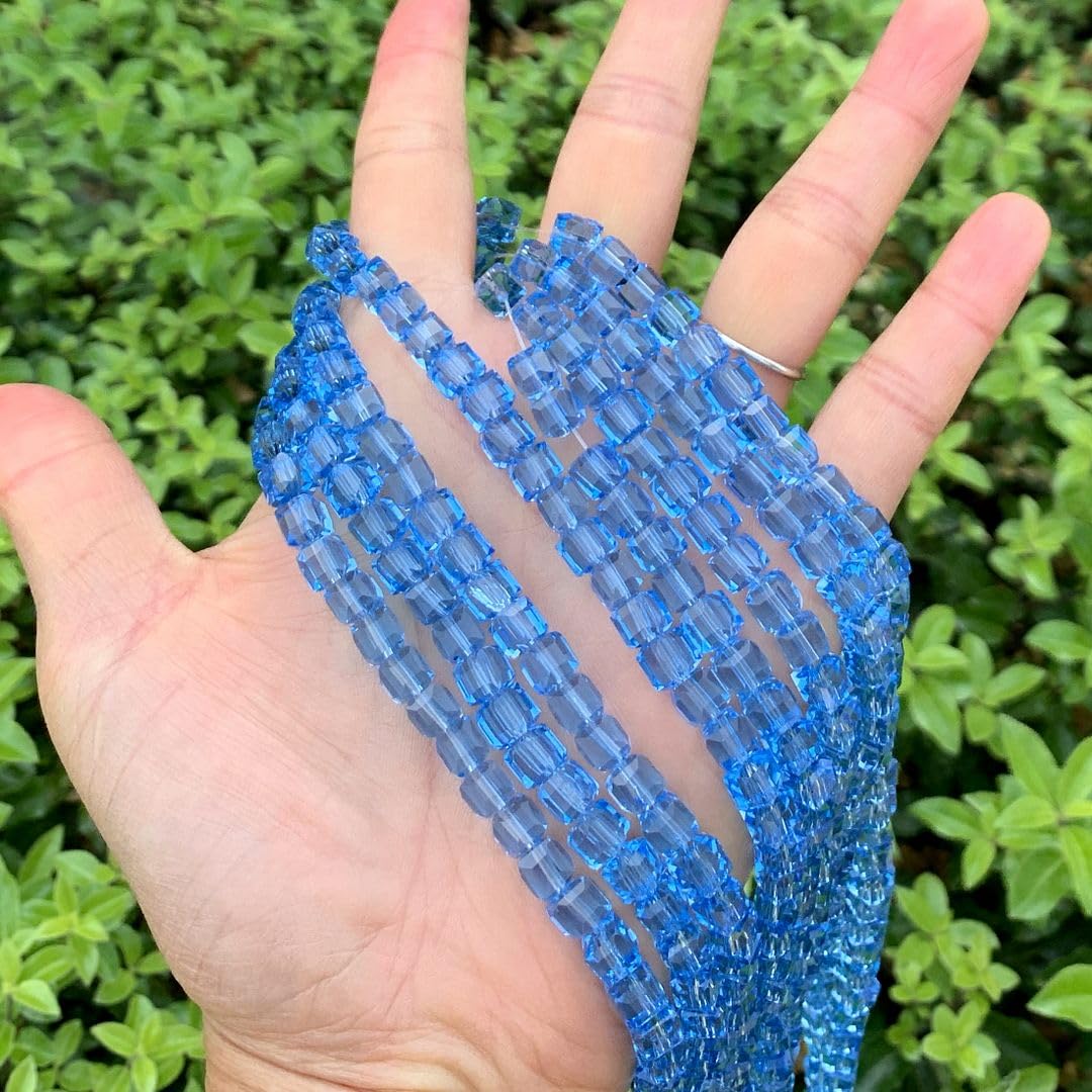 200pcs Czech Faceted Cube Crystal Glass Loose Beads Spacer Bulk 6mm (0.24 Inch) Light Sapphire Blue for DIY Jewelry Craft Making CCC614