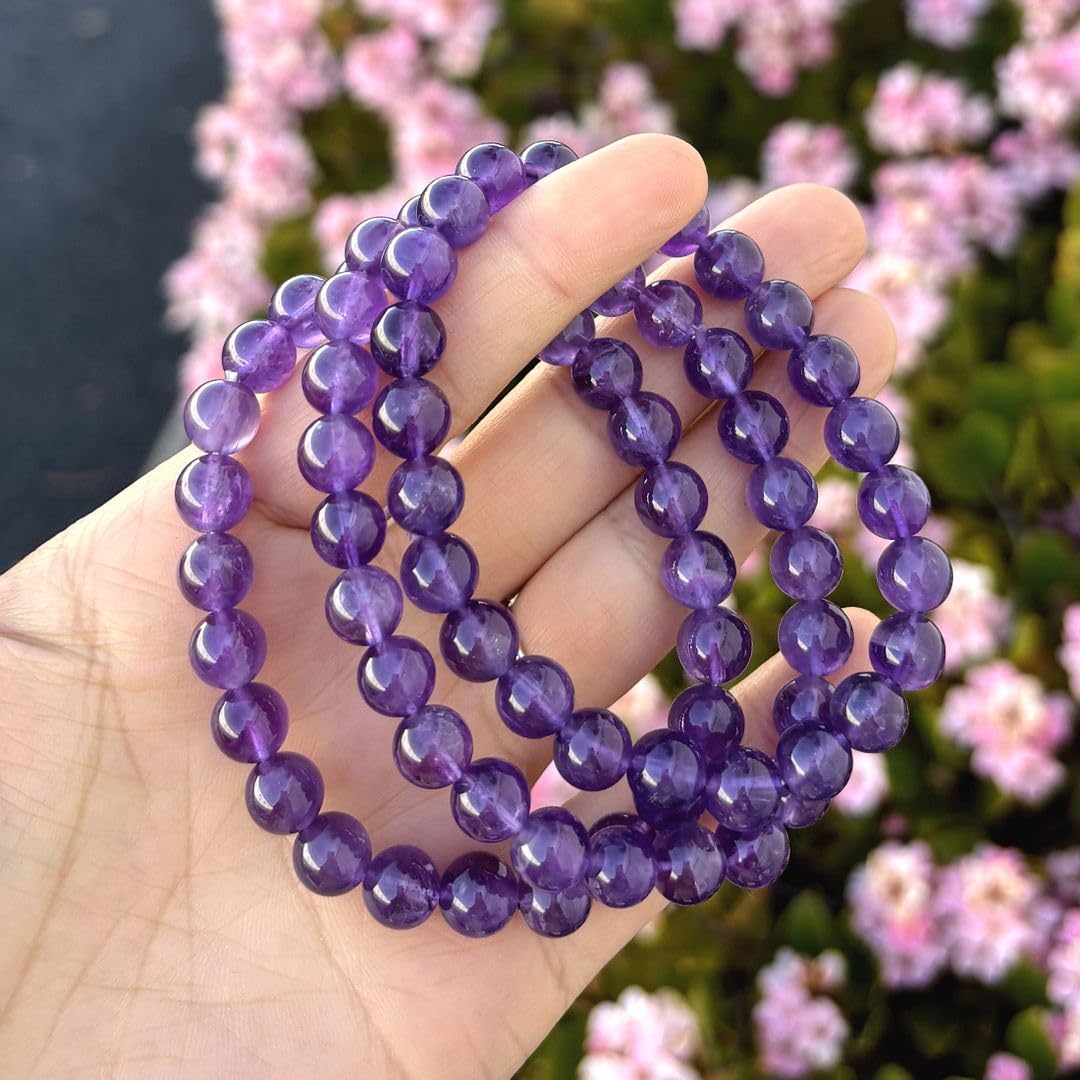 Adabele Real Natural Grade A Purple Amethyst Bracelet 8.5 inch Stretch Gemstone Beaded Bracelet Chakra Healing Crystal Stone Jewelry Women Mom Gift (Unisex) GB8-D7