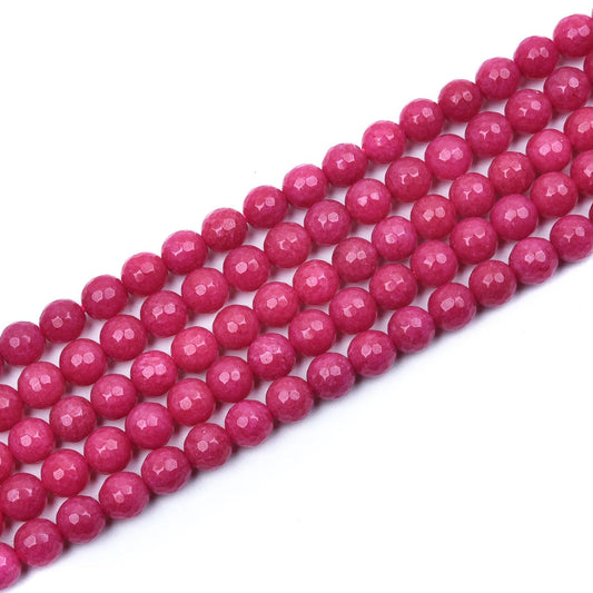 HAAMIIQII 6mm Rose Red Jade Faceted Round Stone Spacer Beads, Loose Gemstone Beads for Jewelry Making, DIY Bracelet, Necklace, Healing Crystal 15 Inch (65pcs)