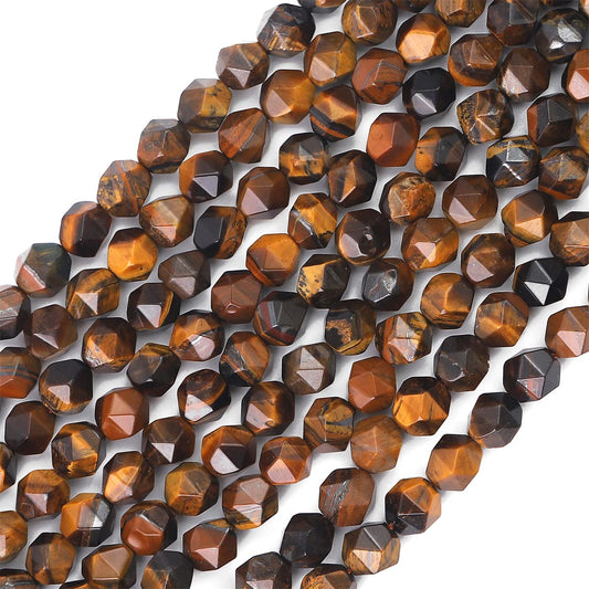 BEADIA Faceted Natural Yellow Tiger Eye Stone Round Beads 8mm 36cm/Strand for Jewelry Making