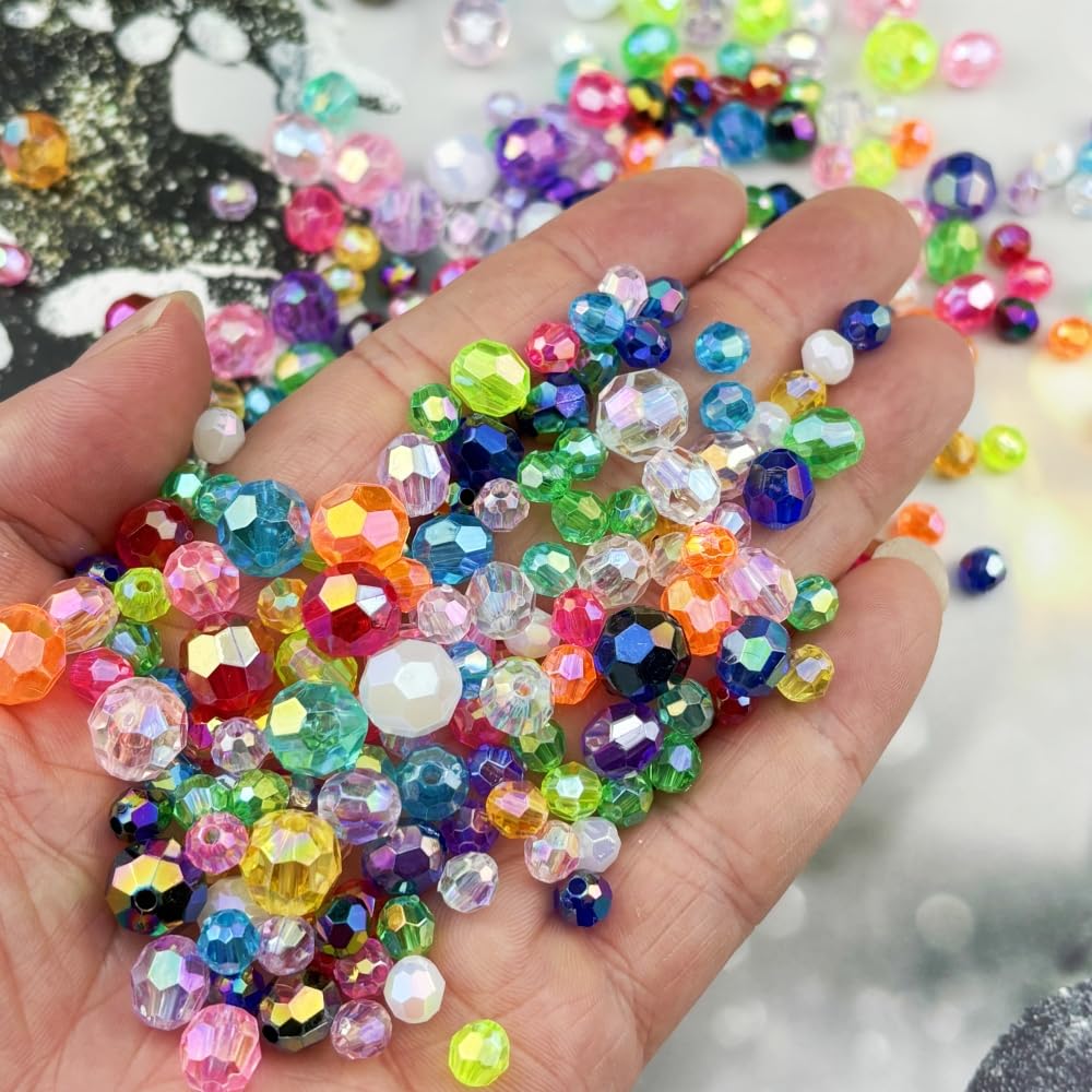 Pinhoollgo 300pcs 8mm Acrylic Faceted Round Beads AB Colors Glossy Acrylic Beads Round Spacer Beads with Hole for DIY Bracelet Necklace Jewelry Making Supplies Handmade Craft(Mix Colors)