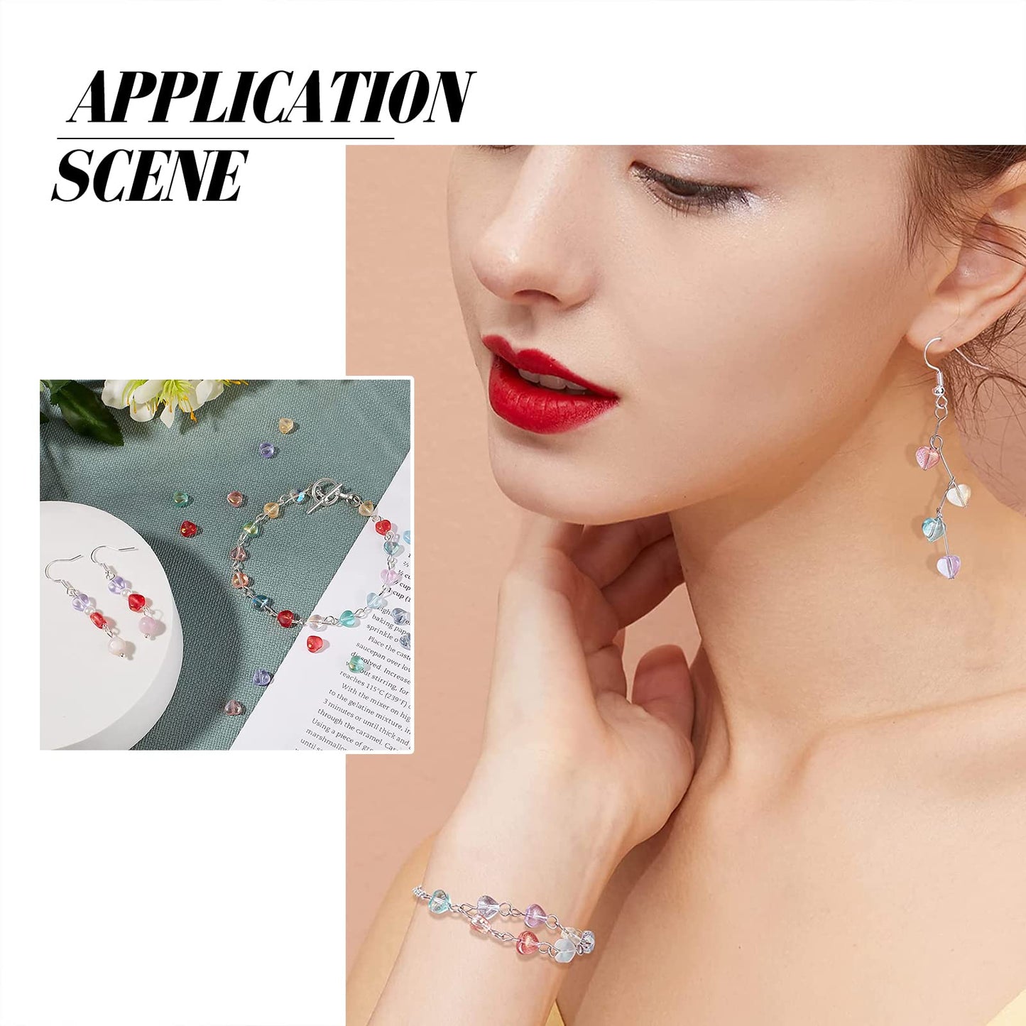 UR URLIFEHALL 100 Pcs Transparent Spray Painted Glass Beads AB Color Plated Frosted Heart Beads for DIY Necklaces Bracelets Jewelry Making