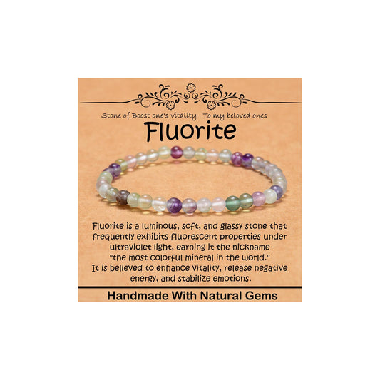 CHCCOYE 4mm Natural Healing Gemstone Bracelet Handmade Yoga Stretch Elastic Bracelet Stress Relief Crystal Jewelry for Men and Women (4mm, Fluorite)