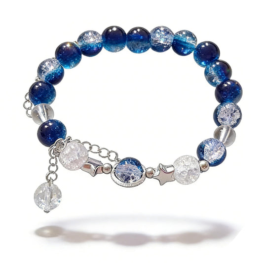 VIEKYBUTTY Blue Moon Starry Sky Beaded Bracelet - Silver Space Crystal Whimsical Gemstone Bracelet for Women