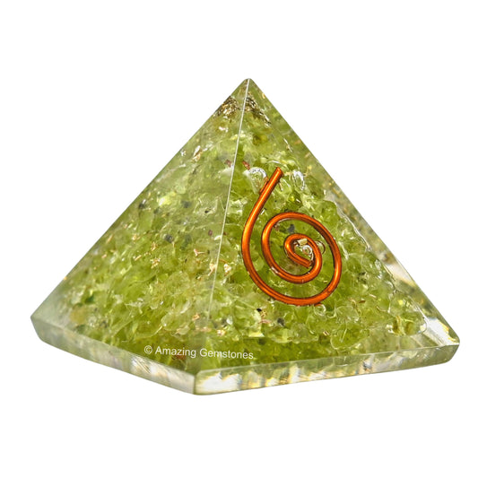 Amazing Gemstone Peridot Orgone Pyramid - 30mm Small Orgonite Pyramids with Crystals and Healing Stones - Authentic Organite Gifts