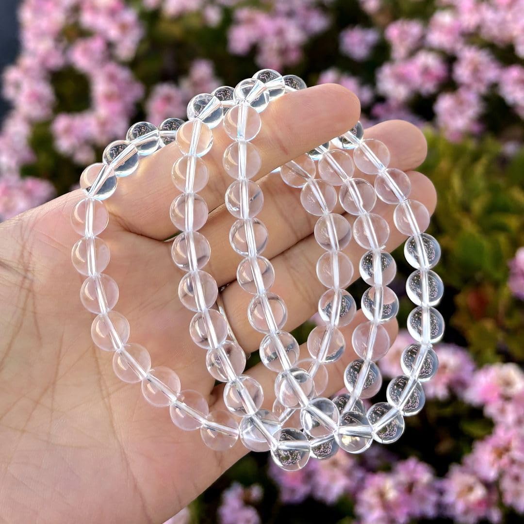 Adabele Real Natural Grade A Clear Crystal White Quartz Bracelet 8.5 inch Stretch Gemstone Beaded Bracelet Chakra Healing Crystal Stone Jewelry Energy Quartz Rock GB8-D15