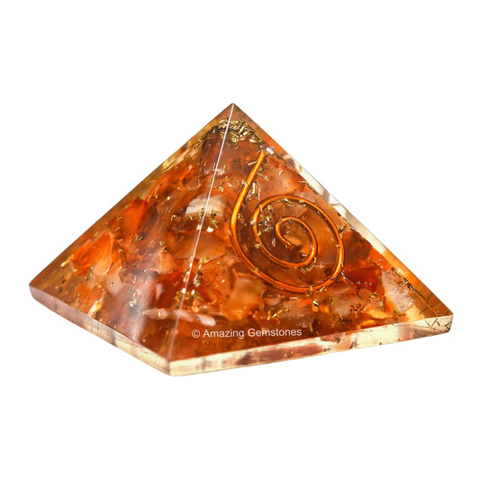 Amazing Gemstone Carnelian Orgone Pyramid - 30mm Small Orgonite Pyramids with Crystals and Healing Stones - Authentic Organite Gifts