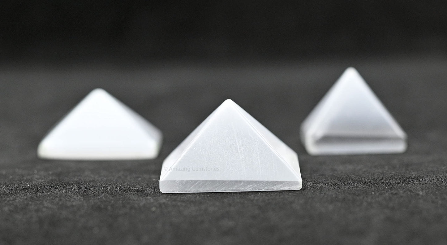 Amazing Gemstone Selenite Pyramid Crystal Healing Stones - 1" Great Pyramid Figurine of Natural Stone Pyramid for Meditation, Reiki, Chakra Balancing and Crystal Pyramids Grid