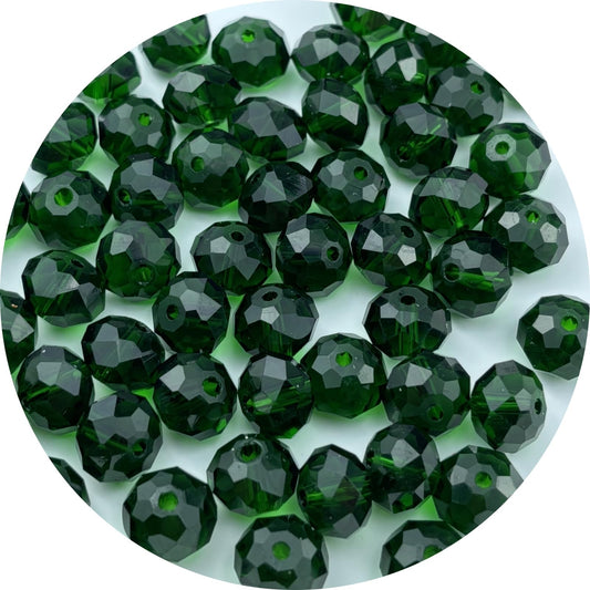 YUEXIGO 60pcs 10mm Crystal Glass Beads for Jewelry Making, Faceted Rondelle Glass Spacer Beads for Wind Chimes Bracelet Earring Necklace DIY Craft(Dark Grass Green)