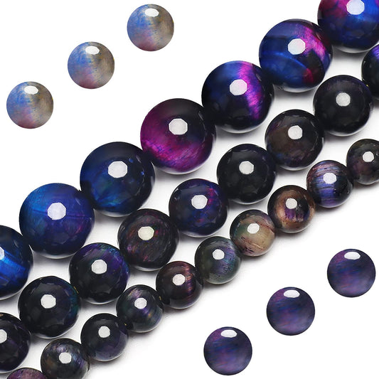 Natural Rainbow Tiger Eye Beads, Grade AAA Gemstone Round Loose Beads 10MM 40PCs Bulk Lot Options, Semi Precious Stone Beads for Jewelry Making