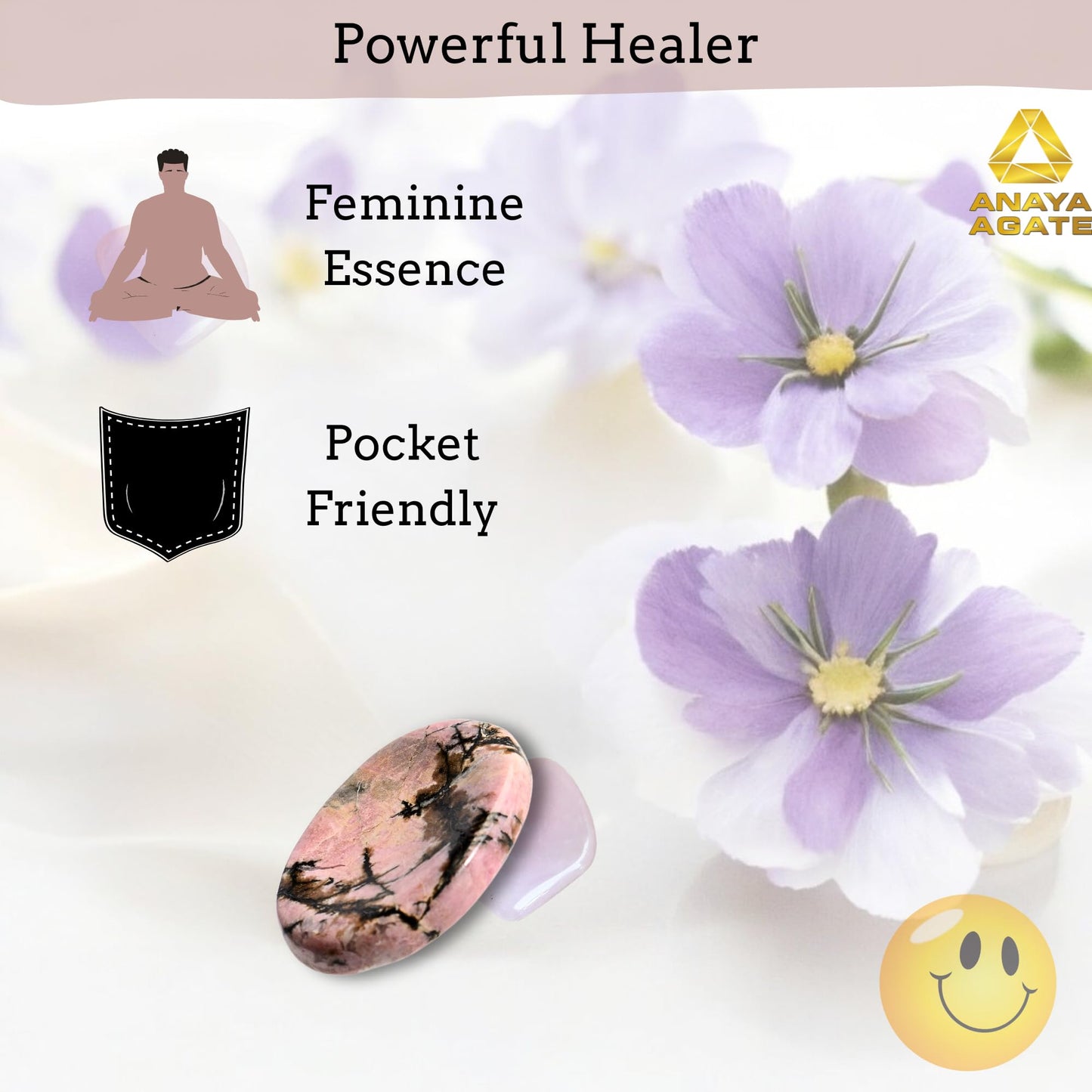 Anaya Agate Rhodonite Worry Stones Certified Crystal Thumb Worry Stone for Anguish, Relaxing and Soothing Balance Stones for Meditation, Stress Relief Crystals and Healing Stones for Men, Women
