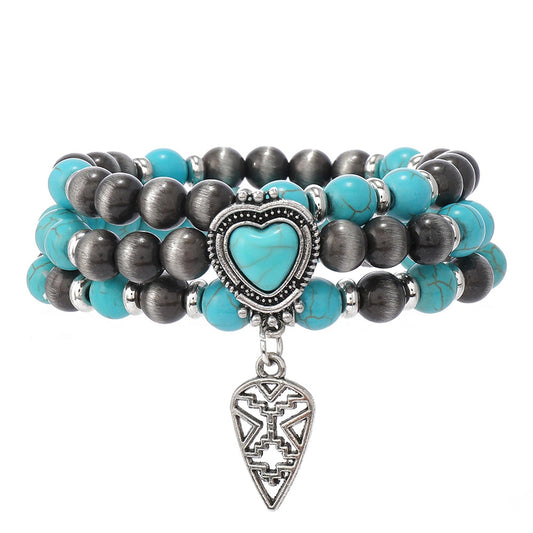 GIGB PBDK Western Cowgirl Turquoise Bracelets for Women Turquoise Beaded Stackable Bracelets Bohemian Heart Feather Bracelet Country Concert Jewelry Accessories (Teal1)