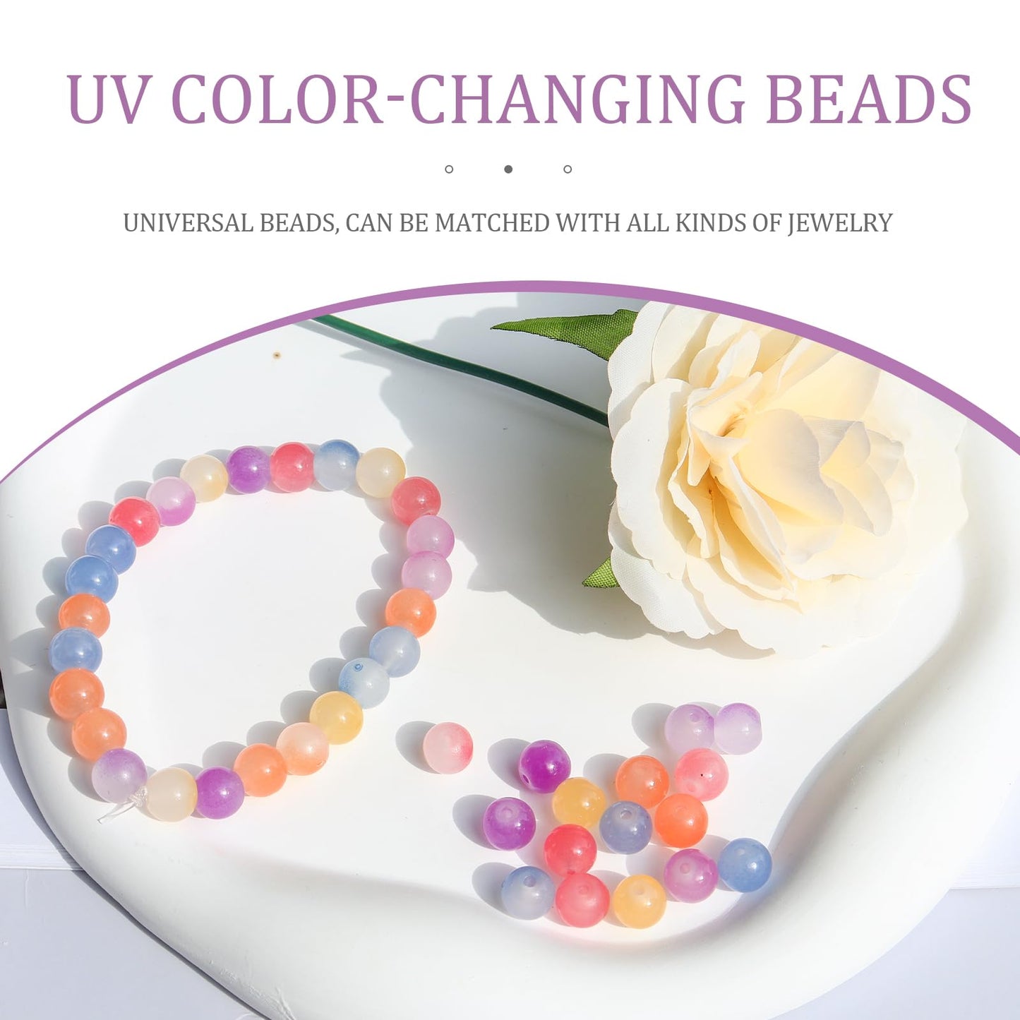 100 PCS 8mm UV Beads, UV Sensitive Color Changing Bead Sunlight Beads, Bracelet Bead for Jewelry Making, DIY Crafts