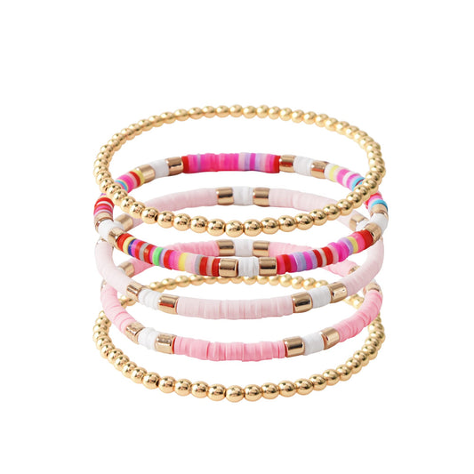 GOOJIDS Surfer Heishi Clay Bead Bracelets for Women Bohemian Stackable Gold Plated Beaded Stretch Bracelets Elastic Layering Friendship Bracelets Set Boho Jewelry