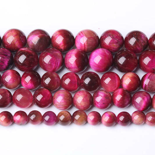 Natural Rose Red Tiger Eye Beads for Jewelry Making Round Loose Stone Beads Semi-Precious DIY Bracelet Necklace 8mm
