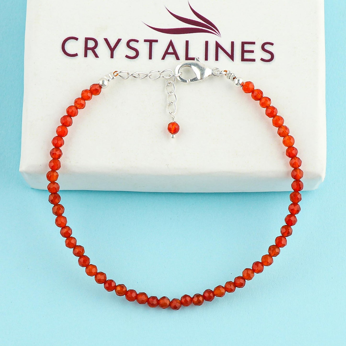 CRYSTALINES Natural Red Carnelian Gemstone Bracelets, Faceted Beads Stones, Handmade Hypoallergenic Bohemian Jewelry for Women, Healing Crystals, Adjustable Silver Plated 7+1inch Birthday Gift