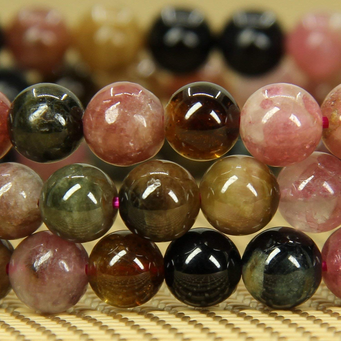 Angelstones Handmade Natural Multicolor Tourmaline Healing Gemstone 6mm Round Beads Stretch Crystal Bracelet 7 Inch Unisex