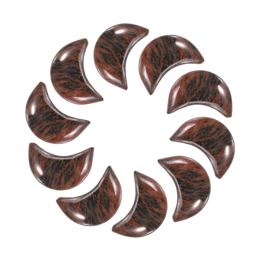 MECCANIXITY 10 Pcs Moon Crystal Worry Stone, 0.5 Inch Length Natural Mahogany Obsidian Moon Gemstone Bulk, Carved Pocket Stones for Meditation Balancing Pendant Decor