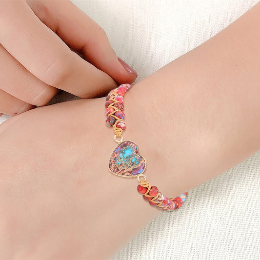 Healing Stone Bracelet Beads Yoga Bracelet Turquoise Natutal Stone Chakra Crystal Energy Heart Charm Bracelet Handmade