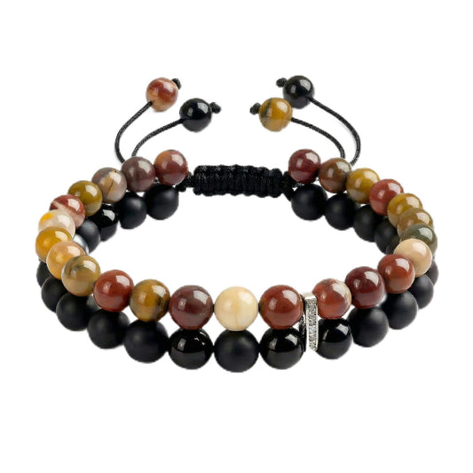 Atminafays 6MM Stackable Healing Bracelet - Mookaite Jasper & Silver Sheen Obsidian Beads for Peace, Prosperity & Positive Energy | Adjustable Handwoven Cord | Boho Chic Spiritual Jewelry,Thanksgiving gift