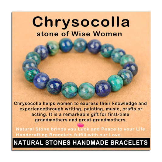 AD Beads Handmade Gemstone Stretch Elastic Bracelet Crystal Healing Reiki Nature's Beauty and Spiritual Essence Unisex (10mm, Chrysocolla (Wise Women))