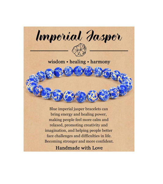BOMAIL Natural Stone Bracelet for Women Men - 8MM Semi-Precious Gemstone Beaded Bracelet Healing Crystal Stretch Bracelet Yoga Bracelets Jewelry