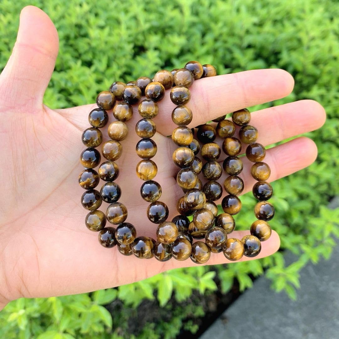 Adabele Real Natural Golden Yellow Tiger's Eye Bracelet 8 inch Stretch Gemstone Beaded Bracelet Chakra Healing Crystal Stone Jewelry Energy Quartz Rock GB8-C26