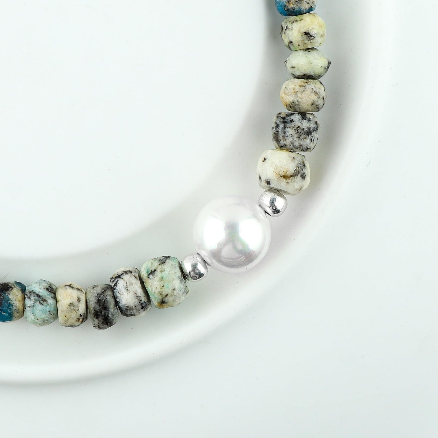 CRYSTALINES Natural K2 Jasper Gemstone Bolo Bracelet & Pearl, Faceted Beads Stones, Handmade Bohemian Jewelry for Women, Healing Crystals Gift, Hypoallergenic Silver Adjustable Chain 6+4inch