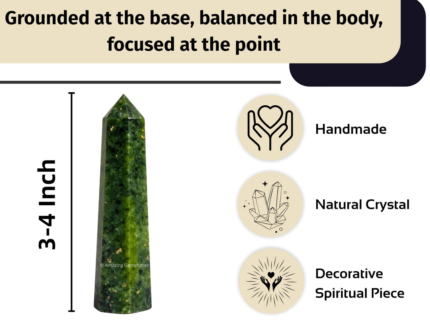 Amazing Gemstone Green Jade Crystal Towers - Natural Healing Crystal Point Obelisk for Reiki Healing and Crystal Grid (3" to 4" INCH)