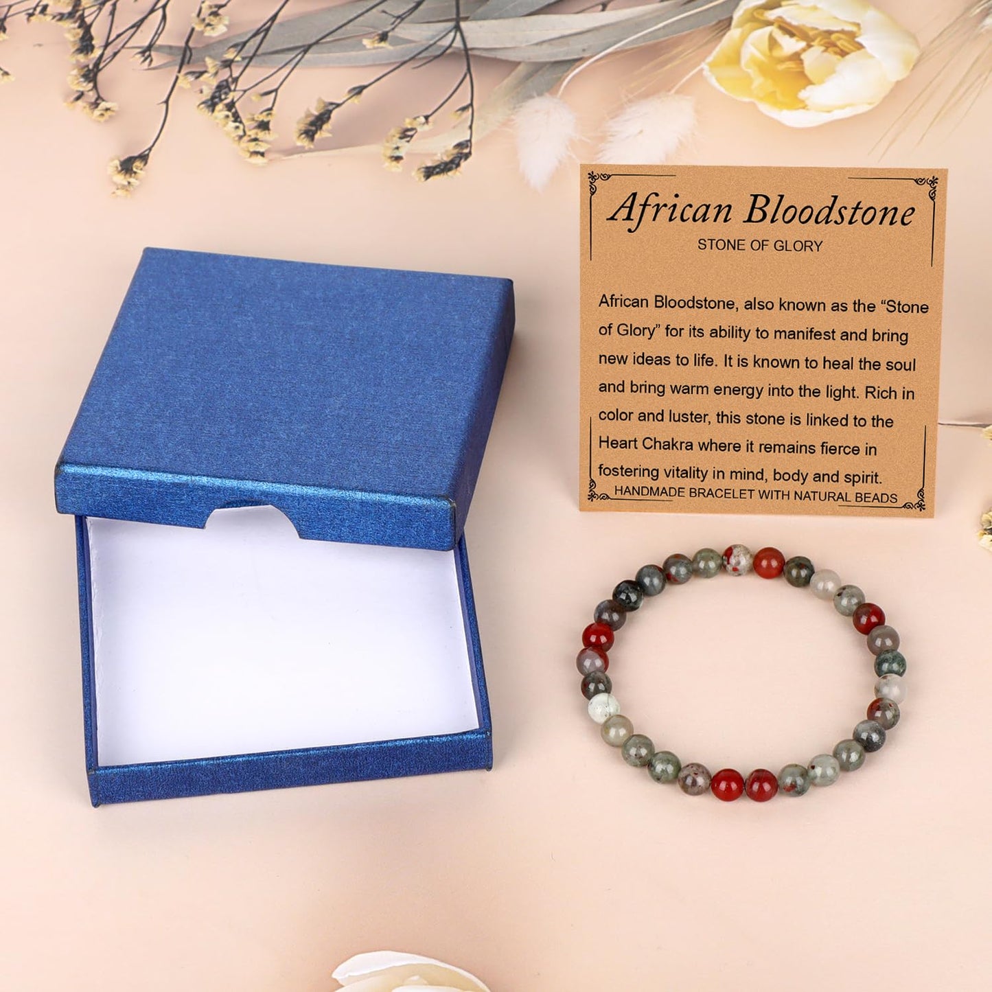LPBeads Handmade Natural Gemstone Stretch Elastic 6mm African Bloodstone Bracelet Healing Crystal Round Stone Beads Jewelry Gifts for Women Men