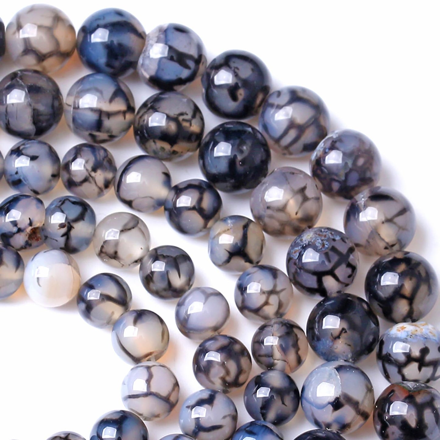 12MM Black Dragon Vein Agate Stone Beads Natural Gemstone Round Loose Beads for Jewelry and Bracelets Making 32pcs 15"
